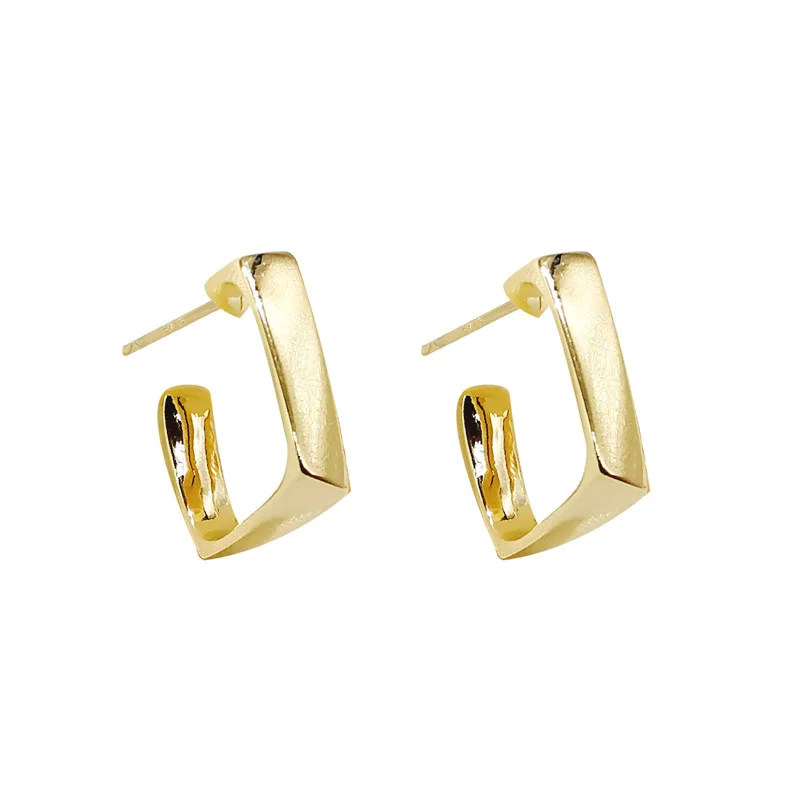 Korean New Square Design Sense Metal Stud Earrings Compact Simple Shining Golden Ear Studs For Women Party Jewelry Gift - Image 5