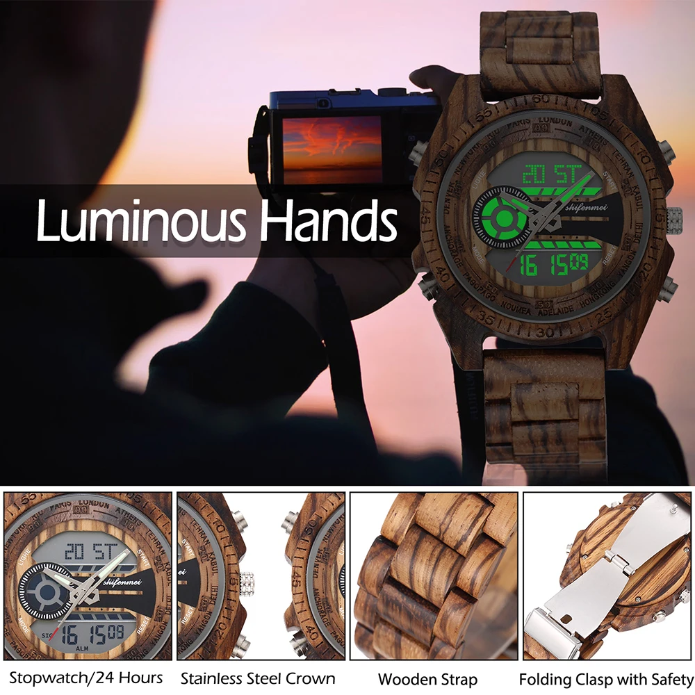 Baratos Relojes para hombre 2019 reloj de madera Digital militar para hombre reloj de cuarzo de primera marca reloj de pulsera de madera reloj Masculino