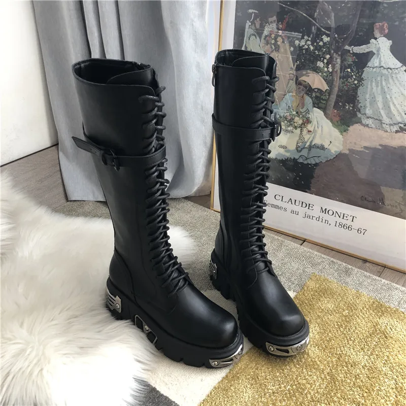 Botas hasta la rodilla de cuero suave para Mujer, Botas de