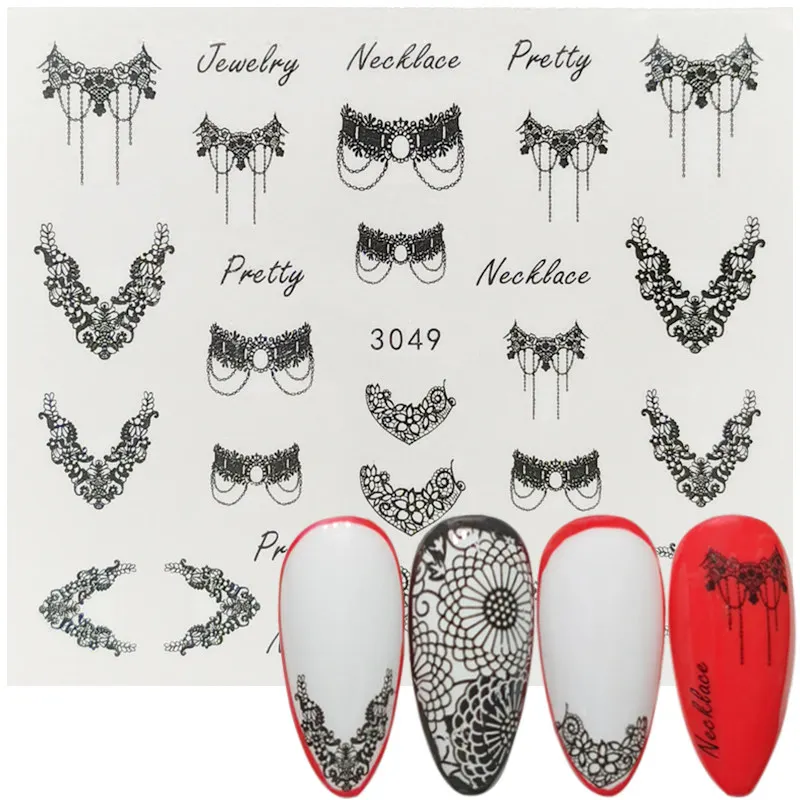 

1 Sheet Nail Art Sticker Necklace Water Transfer Jewelry Nails Tattoo Watermark Decal Black Wraps Tips Manicure Decor Tools