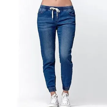 

Spring Washed Jeans Women Solid Drawstring Straight Jeans Pants Femme Summer Fashion Vintage Slim Feet Denim Pants