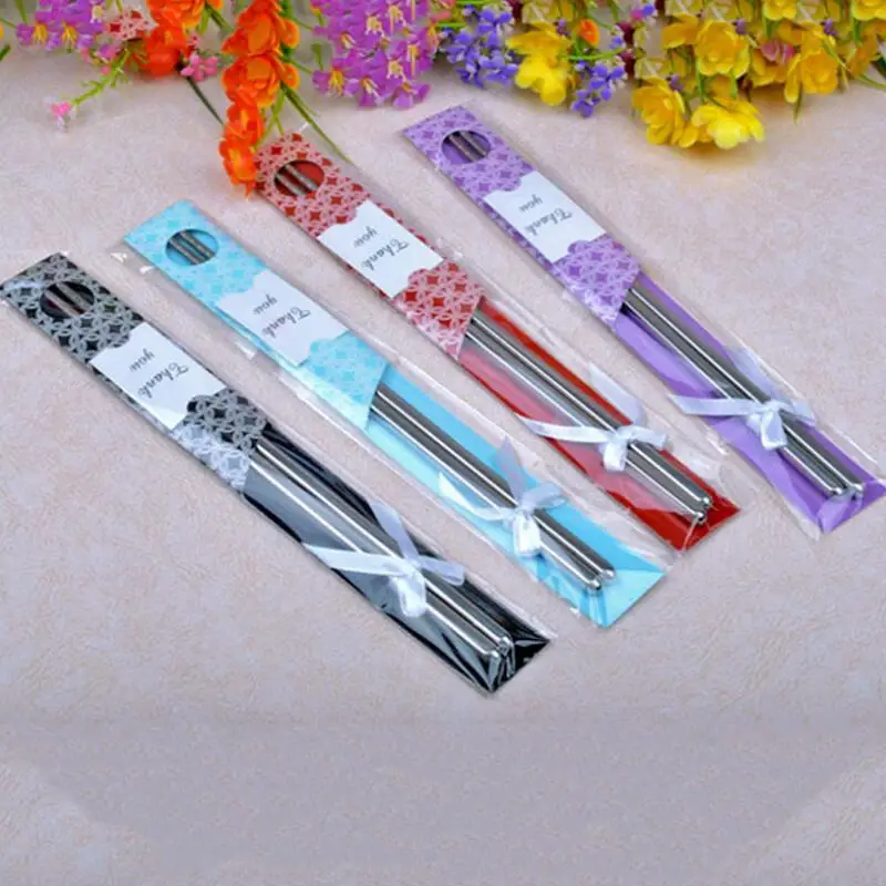 

Fashion Wedding Favors Gift Table Decor Stainless Steel Chopsticks Tableware With Retail Package LX8726