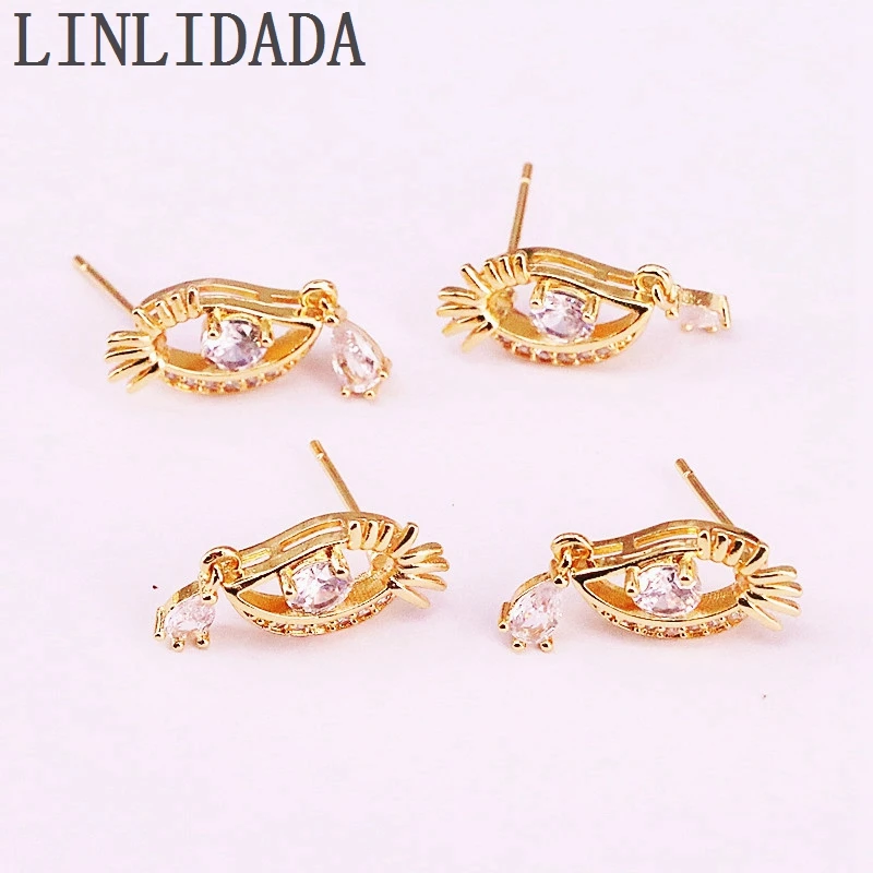 10 пар Позолоченные Модные прозрачные Cz Цирконий Micro Pave Eye shape шпильки для женщин леди