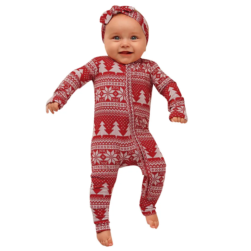 Детский комбинезон для маленьких мальчиков и девочек; Рождественская одежда для малышей; Детский Рождественский комбинезон с длинными рукавами и рисунком; комбинезон с головным убором - Цвет: Красный