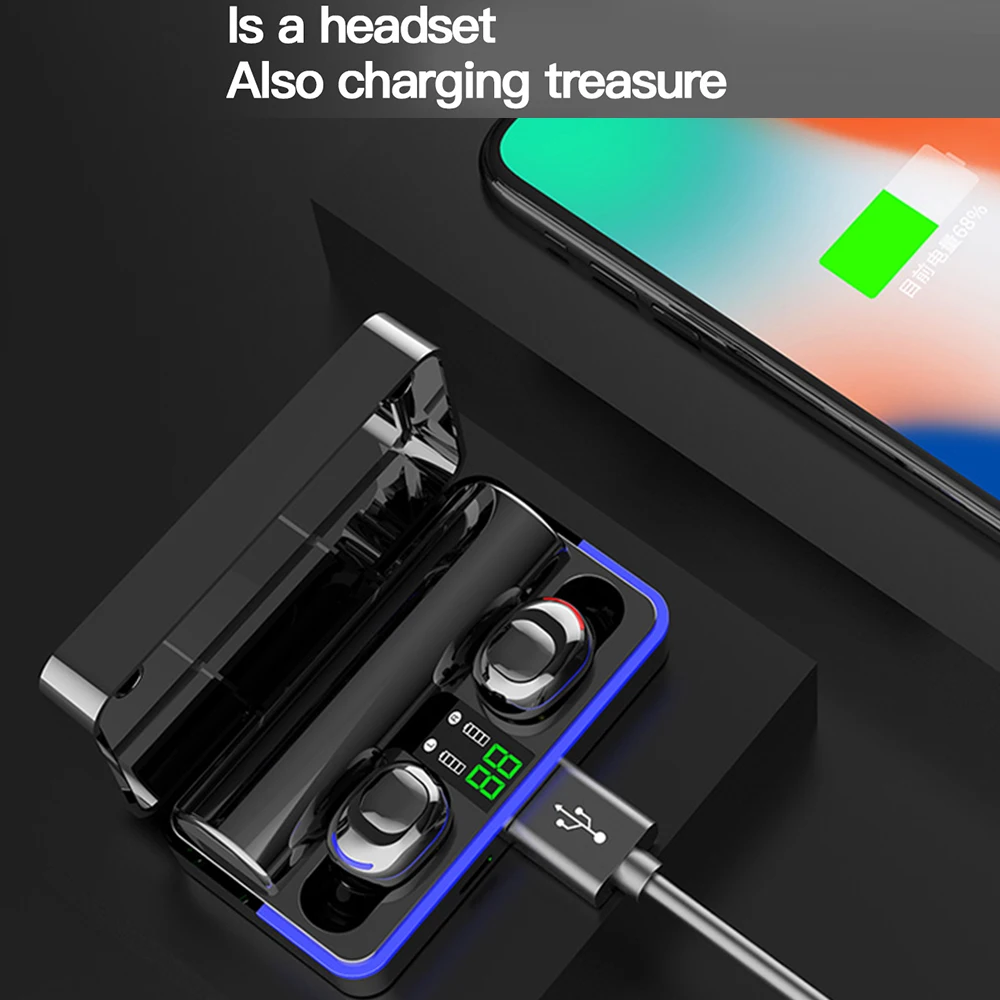 Водонепроницаемые 5,0 Bluetooth наушники, сенсорные беспроводные наушники, Bluetooth наушники, наушники с 3600 мА/ч зарядным устройством для iphone