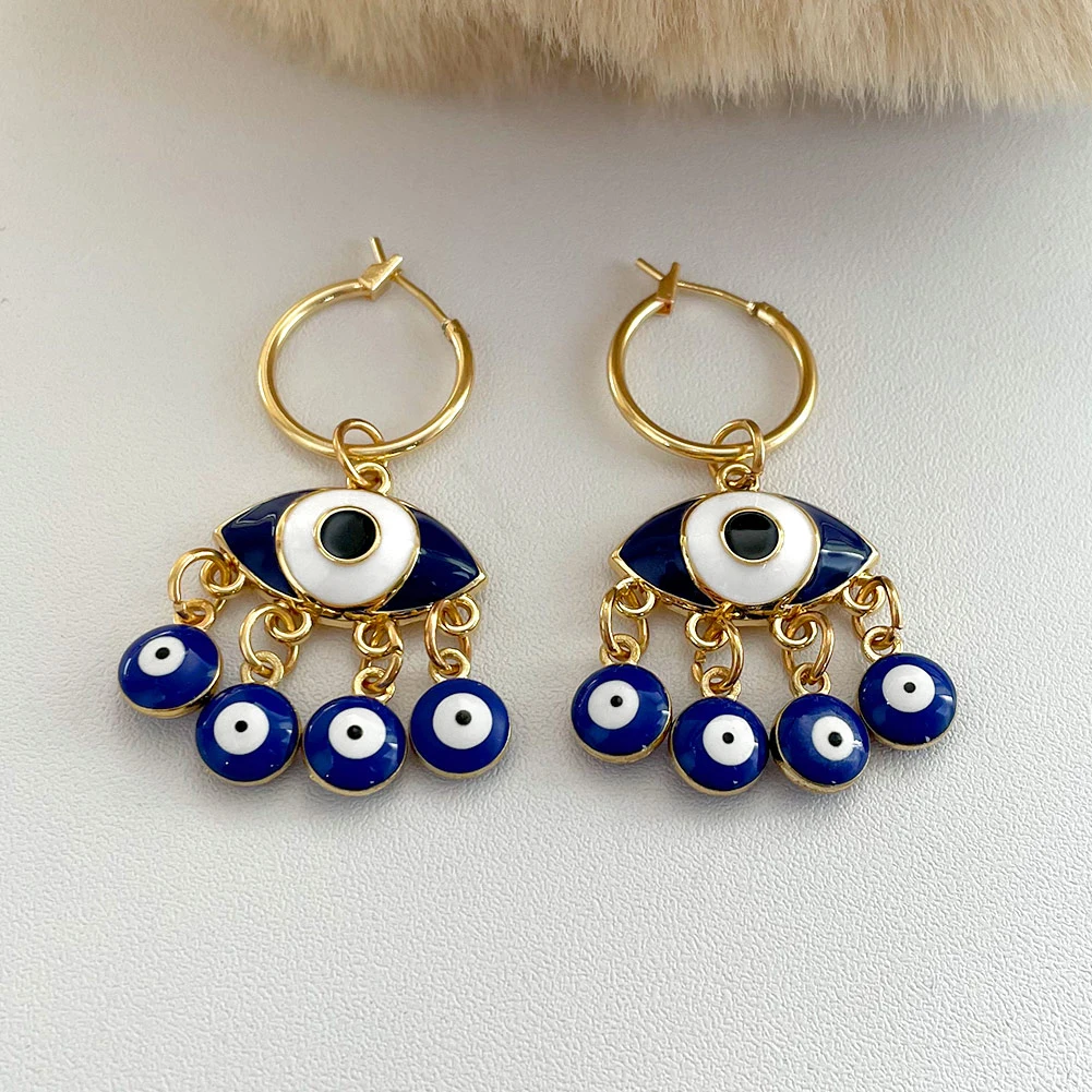 Trend Boho Blue Hollow Evil Eye Hoop Earrings for Women Gold Color Crystal Eyes Circle Huggies Hoop Earring Gifts Jewelry 2022
