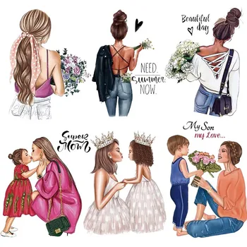 

Patches For Clothes Thermal Sticker On Clothing Russian Girls Iron On Patches Mom Baby Stickers For T-Shirt Diy Heat Transfer