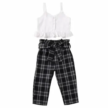 

Pudcoco 2020 New 1-6Y Toddler Baby Girl Summer Clothes Sets Ruffle Sleeveless Tops T-shirt Plaid Bow Pants Outfits