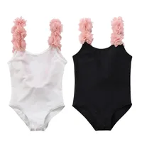 2-7 Years Kids Girls Swimwear Flower Backless Children Swimwear White Black Swimsuits For Girls Kids Beach Bathing Suits 1