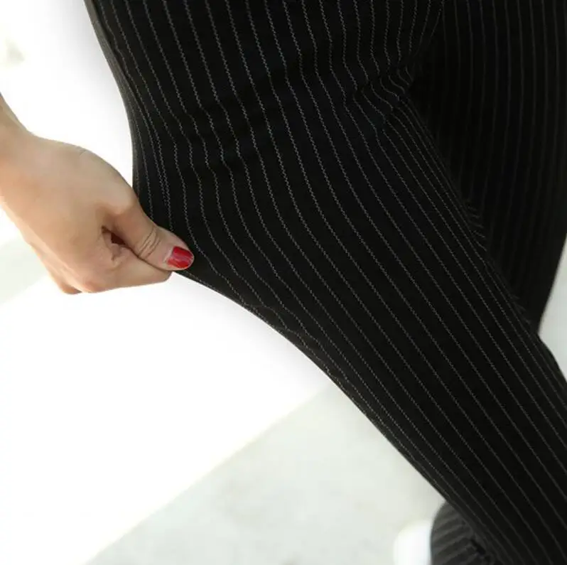 black Winter Warm Leggings Women High Waist Stretch Striped Printed Pencil Pants Thicken Skinny Female Trousers - Color: black