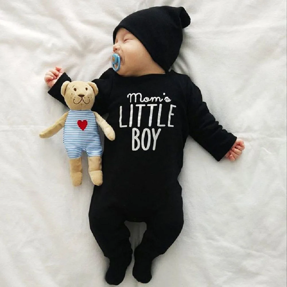 

2020 New Spring Autumn Newborn Infant Jumpsuit Baby Boys Clothes Long Sleeve Romper Letter Mom's Little Boy Outfits