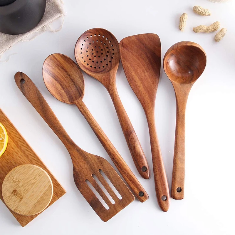 Модные-здоровые кухонные принадлежности набор деревянных кухонных инструментов натуральный антипригарный твердый деревянный шпатель и ложки-прочный экологически чистый А