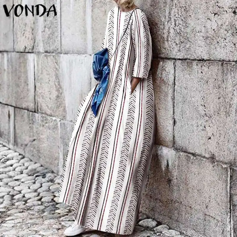 VONDA Винтаж летнее платье Для женщин Повседневное круглым вырезом Вечеринка платья осеннее Открытое платье без рукавов модное роковой богемное сексуальное платье Vestidos