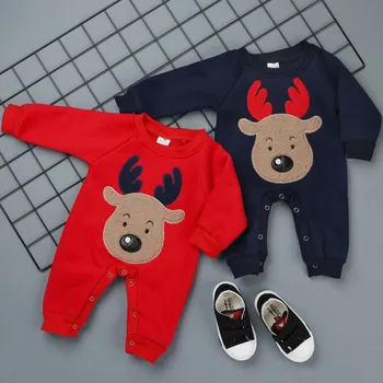 

Infant Romper Pure Cotton Romper Long Sleeves Christmas Elk Print Girls Boys Jumpsuit Climb Soft Clothing