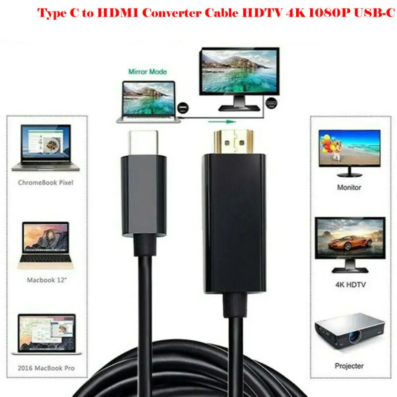 USB 3,1 type C USB-C мужчина к HDMI 1080P 4K кабель HDTV адаптера Шнур-переходник