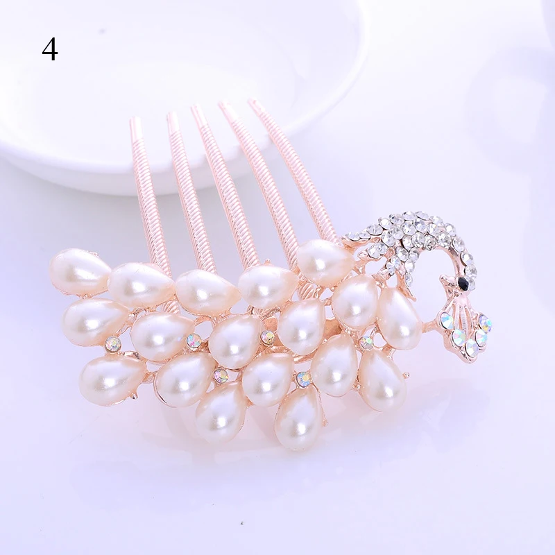 Crystal Rhinestones Flower Hair Combs Clip Beads Headwear Vintage Hairpins Women Hair Accessories Bridal Wedding Headdress black hair clips Hair Accessories