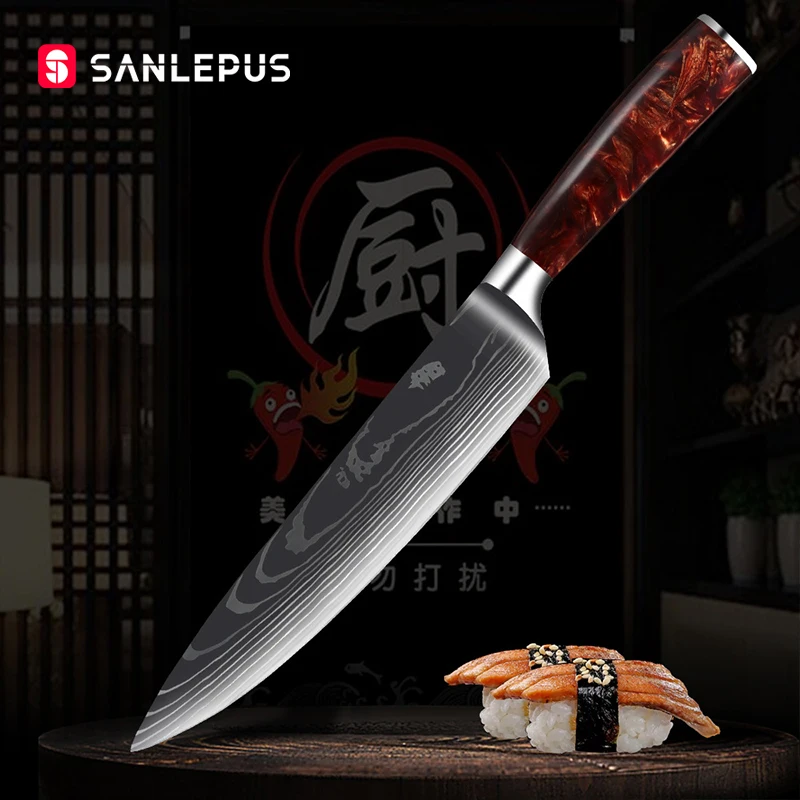 SANLEPUS 8&quotinch Chef Knife Professional Kitchen Japanese Damascus Pattern Stainless Steel Meat Santoku Best Gift | Дом и сад