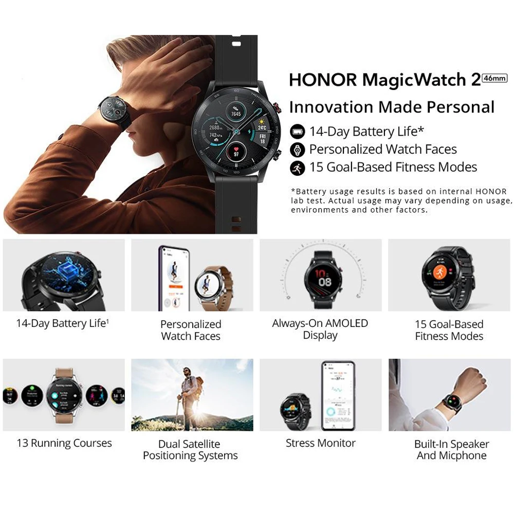 GPS + Glonass Honor Magic 2 часы Minos 46 мм умные 1 39 &quotAMOLED всегда на дисплее 5ATM 14 дней Срок