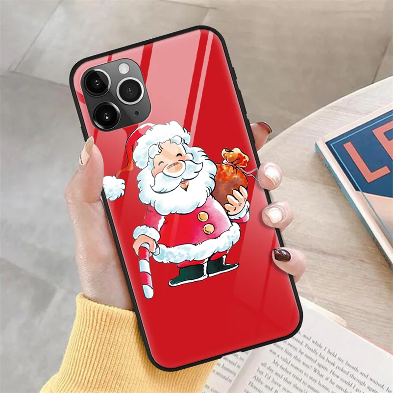 Рождественские чехлы из закаленного стекла с Санта-Клаусом и оленем для iPhone XS Max XR X 10 8 7 6 S 6 S Plus, чехол для iPhone 11 Pro Max