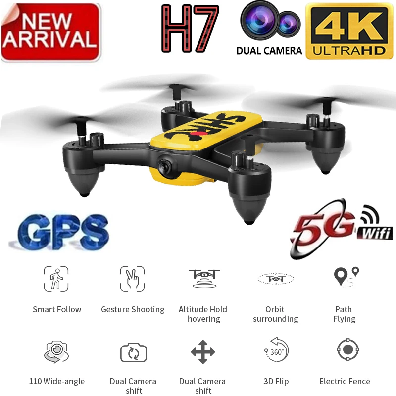 H7 gps Дрон с 4K HD двойной камерой широкоугольный Квадрокоптер анти-встряхивание wifi FPV RC дроны Профессиональный gps smart Follow Me