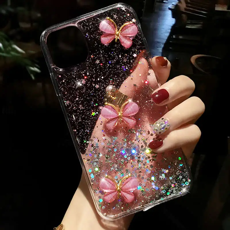 

3D Bling Glitter butterfly silicone Case For Vivo Y19 Y17 Y12 Y15 X30 Pro S5 V17 Y93 Z5X Y3 V15 X27 Y91C V11i X21i Y85 Y79 Y75