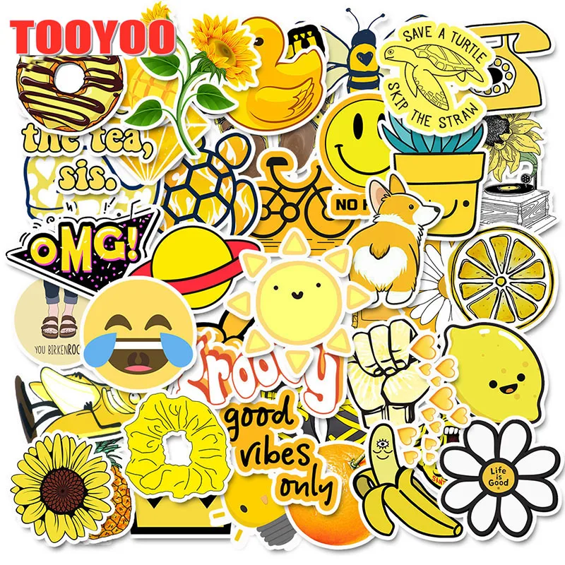 50 PCS/pack Cartoon Yellow VSCO Girl Stickers For Kids Toy Waterproof Sticker To DIY Suitcase Laptop Bicycle Car Decals