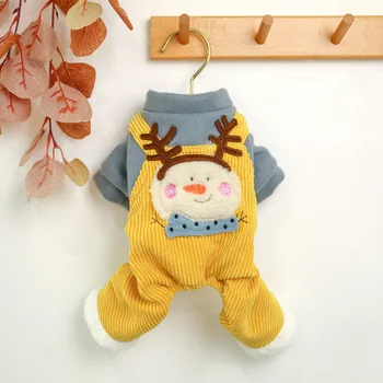 

Christmas Pet Dog Clothes for Autumn and Winter Yellow Color Xs-xl Sizes Warm Thick Winter Snowman Printed Four Feet Dog Overall