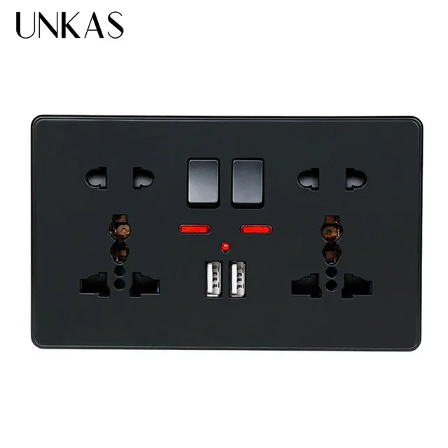 Black Socket UNKAS 2.1A двойной usb-порт для зарядки светодиодный индикатор настенная розетка питания двойная универсальная 5 отверстий переключаемая розетка 146 мм* 86 мм - Тип: Black Socket