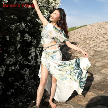 

Classic Design Women 2 Piece Team Dance Practice Clothes short Sleeve Sexy Blouse Side Slit Side Skirt Neopard Print Dancewear