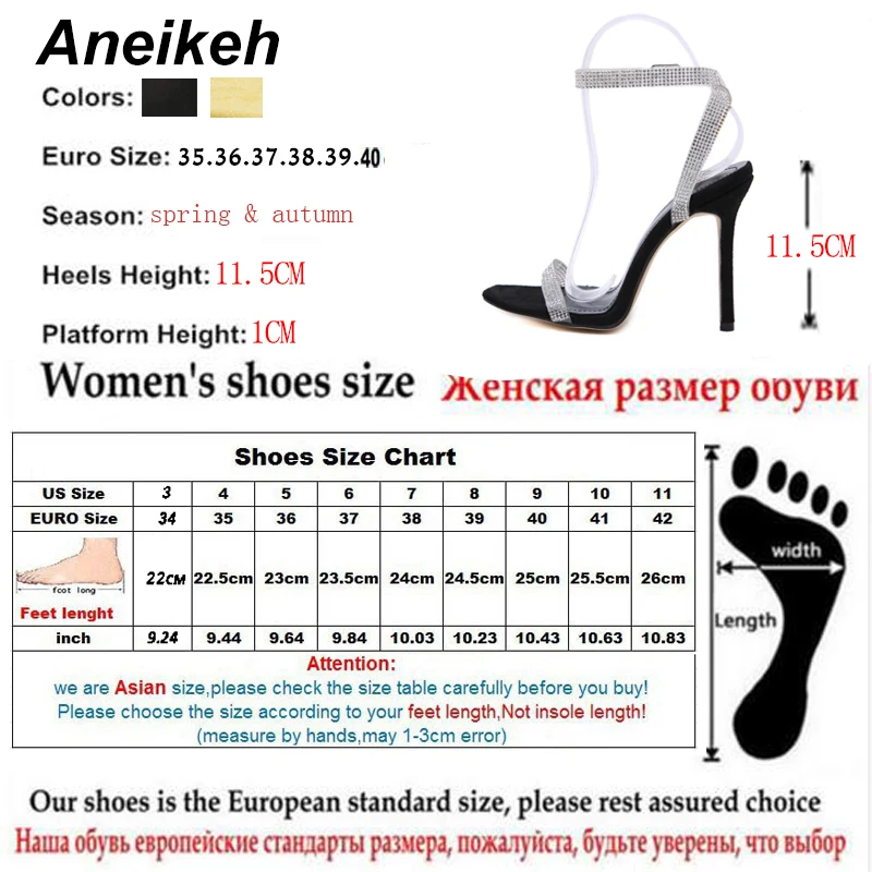 Aneikeh/ПВХ Для женщин на высоком каблуке; сандалии со стразами туфли-лодочки с завязками на лодыжках очень высокий каблук 11,5 см открытый носок Туфли с ремешком и пряжкой; женская обувь