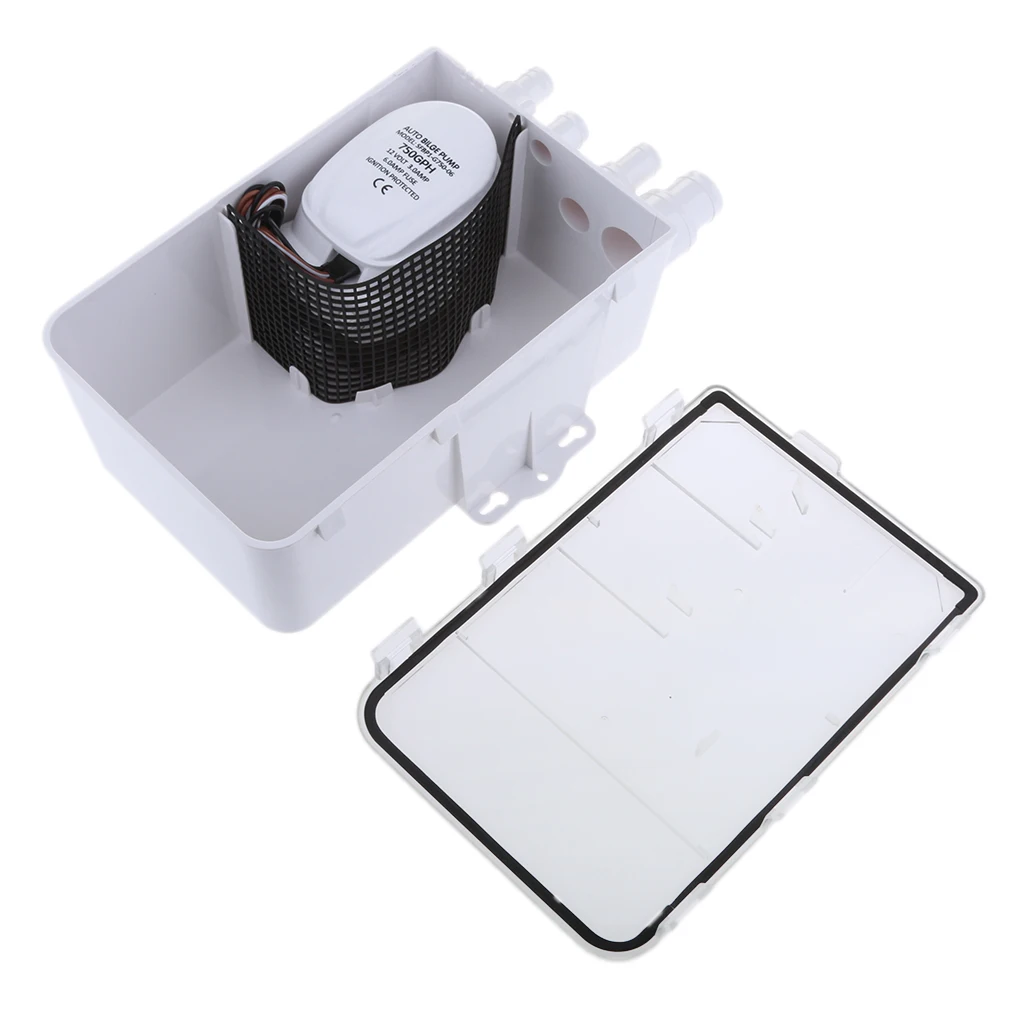 Shower Drain Box Model 600 GPH Pump 12V DC Marine Boat Multi-Port Inlet