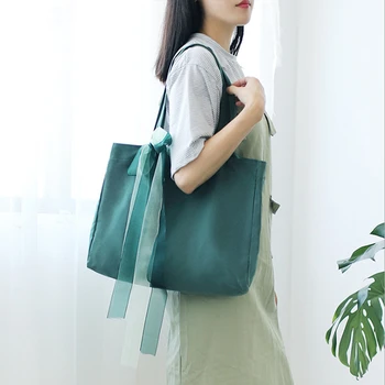 

Women Handbags Fashion Small Fresh Canvas Tote Bag Bow Shoulder Bags For Women Large Capacity Environmental Shopping Bags