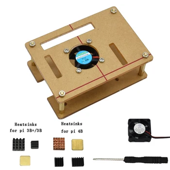 

1Set Transparent Clear Acrylic Case with Cooling Fan Heatsinks Screwdriver for Raspberry Pi 4B/3B+/3B Drop Ship