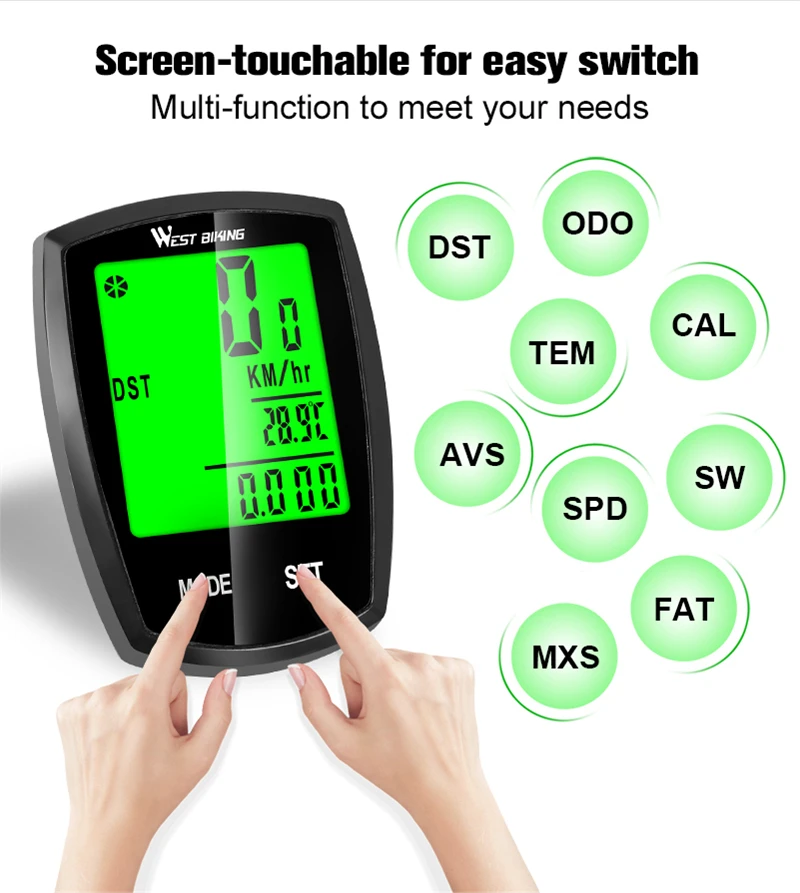 Западный Велосипед компьютер беспроводной проводной Спидометр Одометр Водонепроницаемый ЖК Подсветка велосипедный компьютер секундомер