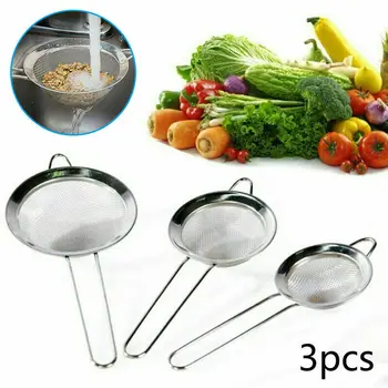 

3pcs Stainless steel Wire Fine Mesh Oil Strainer Flour Colander Sieve Sifter Pastry Baking Tools Kitchen Accessories