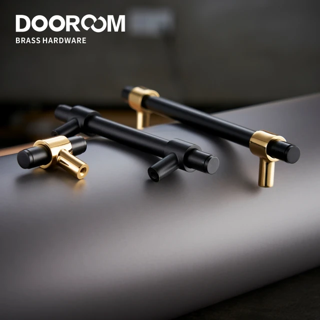 Dooroom ทองเหลืองเฟอร์นิเจอร์ Handles สีดำทองหรูหราโมเดิร์น Nordic ลิ้นชักตู้เสื้อผ้า Dresser ยาวตู้ Knobs ดึง 1