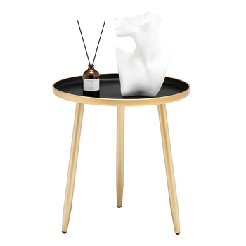 

Iron Round Side End Table Coffee Table Side Table Black & Golden 17" x 16.5" x 16.5" US Warehouse in Stock