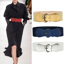 All-match Fashionable Korean Simple Style Version Imitation Leather Decorative Girdle Women Elastic Buckle Girdle Wide Belt