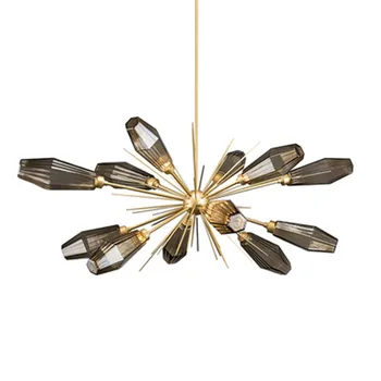 

Modern Smoky Gray Glass Lamp Chandelier For Living Room Luxury Gold Round hanging Chandeliers Lighting LED Home Light Fixtures