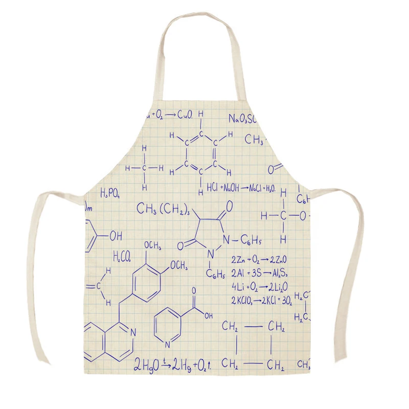 1Pc Kitchen Apron Personality Mathematical Chemistry Formula Printed Sleeveless Linen Aprons Women Home Cleaning Tools WQ1070