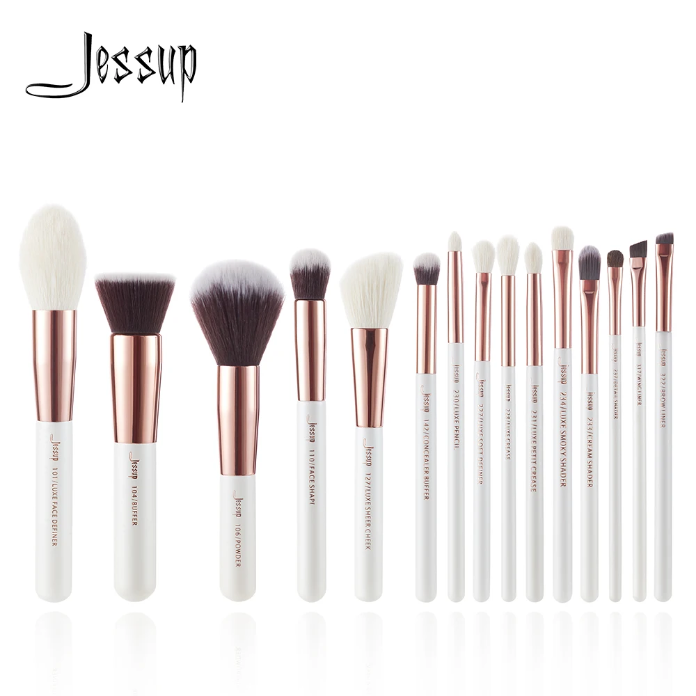 

Jessup Pearl White/Rose Gold Professional Makeup Brushes Set Make up Brush Tools kit Foundation Powder Definer Shader Liner