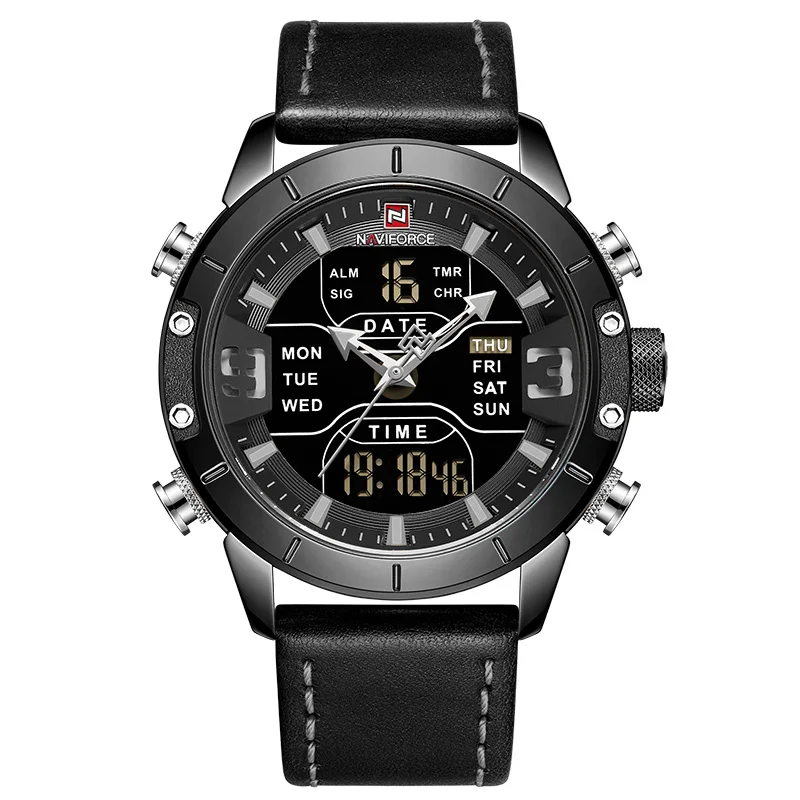 Новинка NAVIFORCE мужские часы Топ люксовый бренд водонепроницаемые кварцевые мужские кожаные аналоговые спортивные цифровые мужские часы Relogio Masculino - Цвет: L-BGYB
