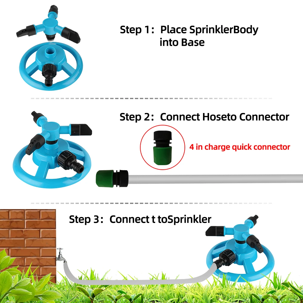 Automatic Garden Watering Lawn Sprinklers 360 Rotating Degree Grass Plants Irrigation System with Nozzle for Home Yard