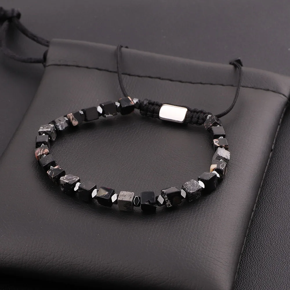 JARAVVI New Cute Design 4mm Cube Shape Natural Stone Beads Macrame Bracelet Women Jewelry Gift - Image 2