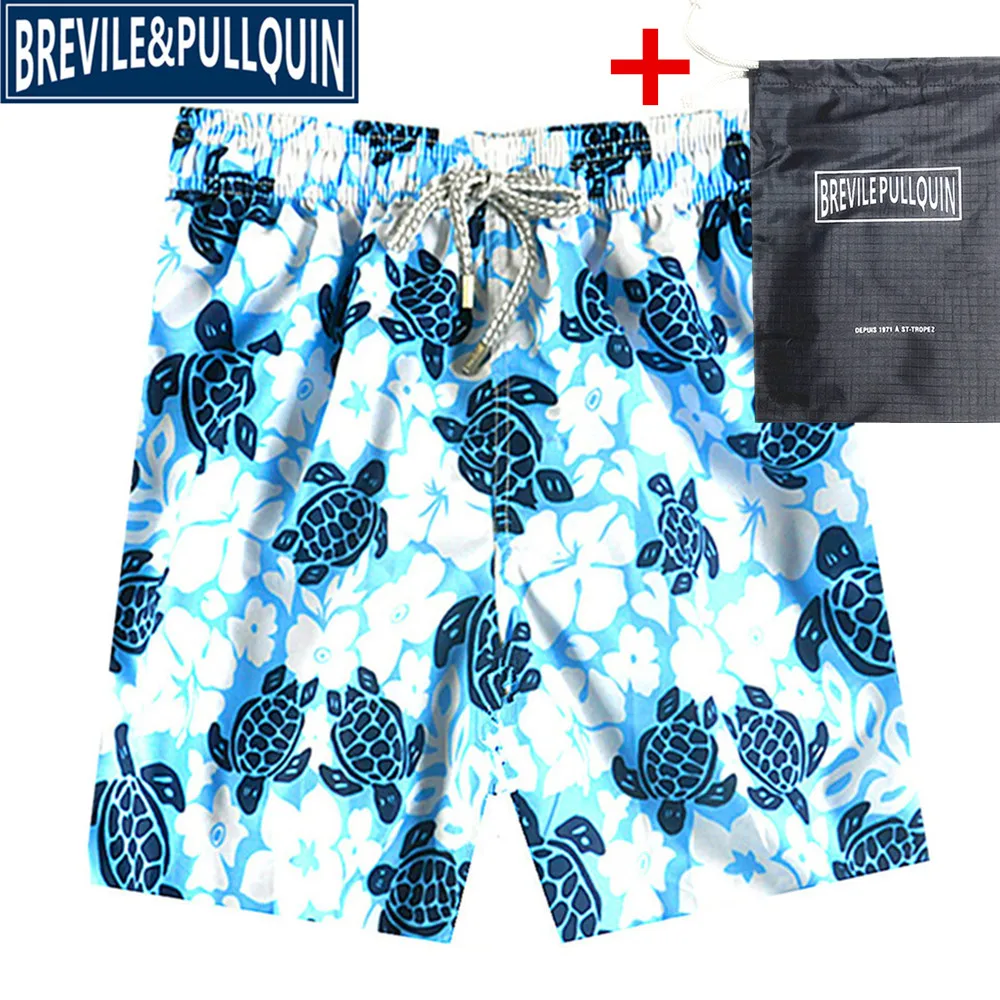 Бермуды бренд Brevile pullquin пляжные шорты для мужчин купальный костюм черепахи плавки Cheetah Rogue Rabbit Elk Birds+ подарочная сумка - Цвет: F