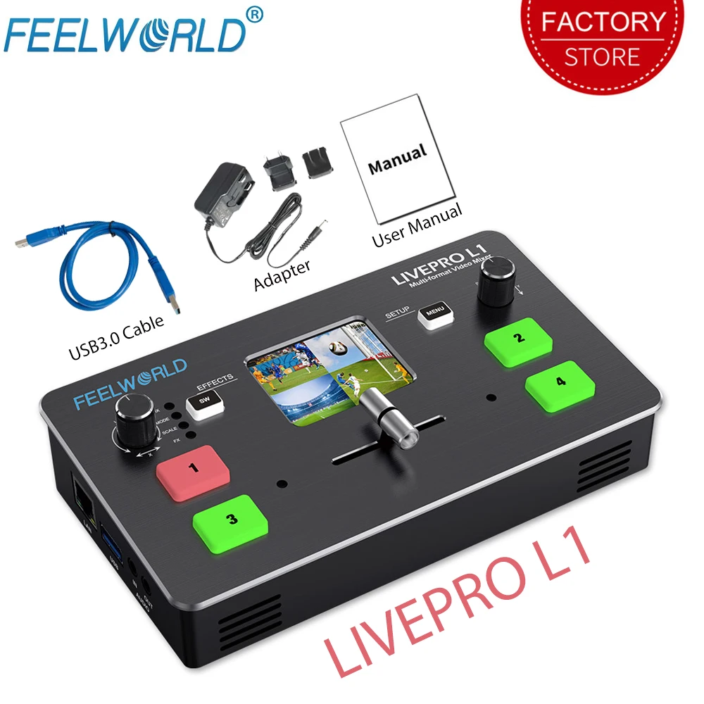 FEELWORLD Multi-format Video Atem Switcher 4 x HDMI Inputs Mixer USB 3.0 for Multi Cameras Live Streaming Switchers LIVEPRO L1