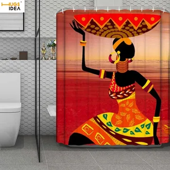 

HUGSIDEA Polyester Shower/bath Curtain Art Black African Tradition Lady Girl Print Bathhub Waterproof Hanging Bathroom Screen