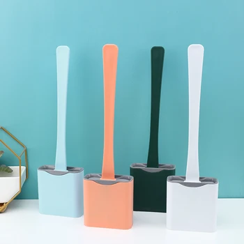 

SilSilicone Wc Toilet Brush Flat Head Flexible Soft Bristles Brush With Quick Drying Holder set for Bathroom Accessory Tools