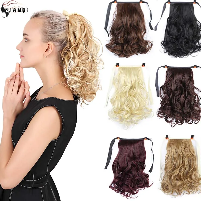 DIANQI-coleta de pelo rizado corto para mujer, extensiones de cabello sintético resistente al calor, cola de caballo natural