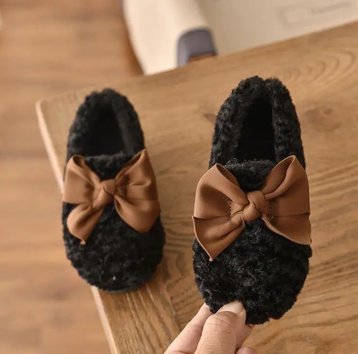 Хлопковая обувь с бантом для девочек; Новая модная осенне-зимняя обувь с добавлением шерсти; детская зимняя обувь из овечьей шерсти; Детские хлопковые кроссовки - Цвет: picture color